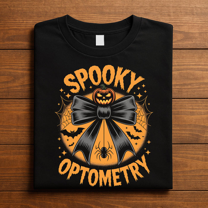 Spooky Optometry Shirt, Optician Halloween Pumpkin Bow Doctor Tee