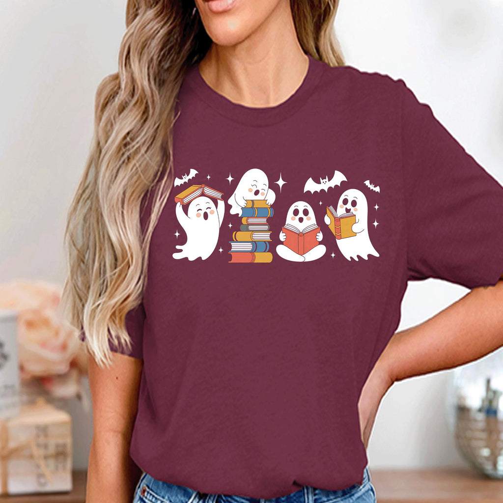 Ghost Reading Books Shirt, Gift Teacher Librarian Halloween Sweatshirt, Halloween Book Lover, Halloween School, spooky ghost Shirt Teachers