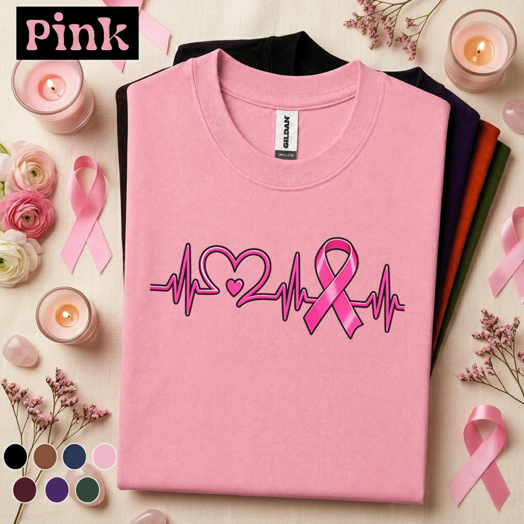 Breast Cancer Awareness Shirt, Pink Ribbon Heartbeat Tee