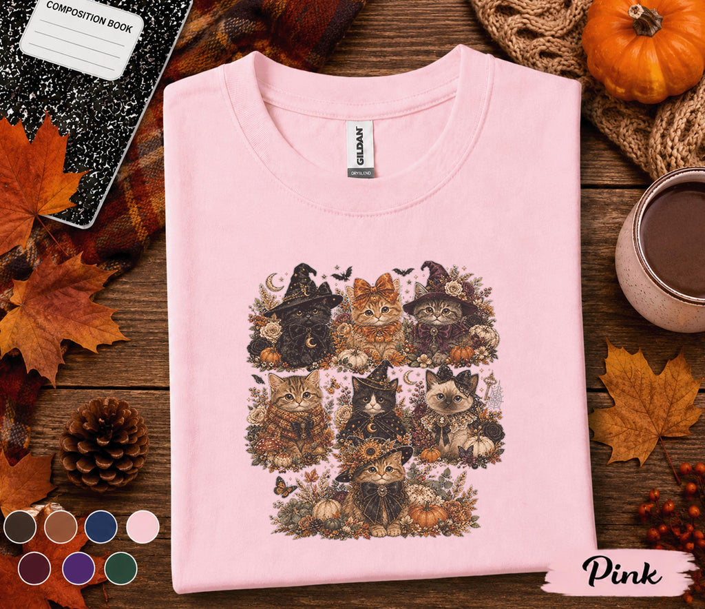 Cute Halloween Cat Shirt, Witch Kitten Pumpkin Tee, Spooky Black Cat T-Shirt, Autumn Cat Lover Gift, Cute Ghost Halloween Fall Shirt