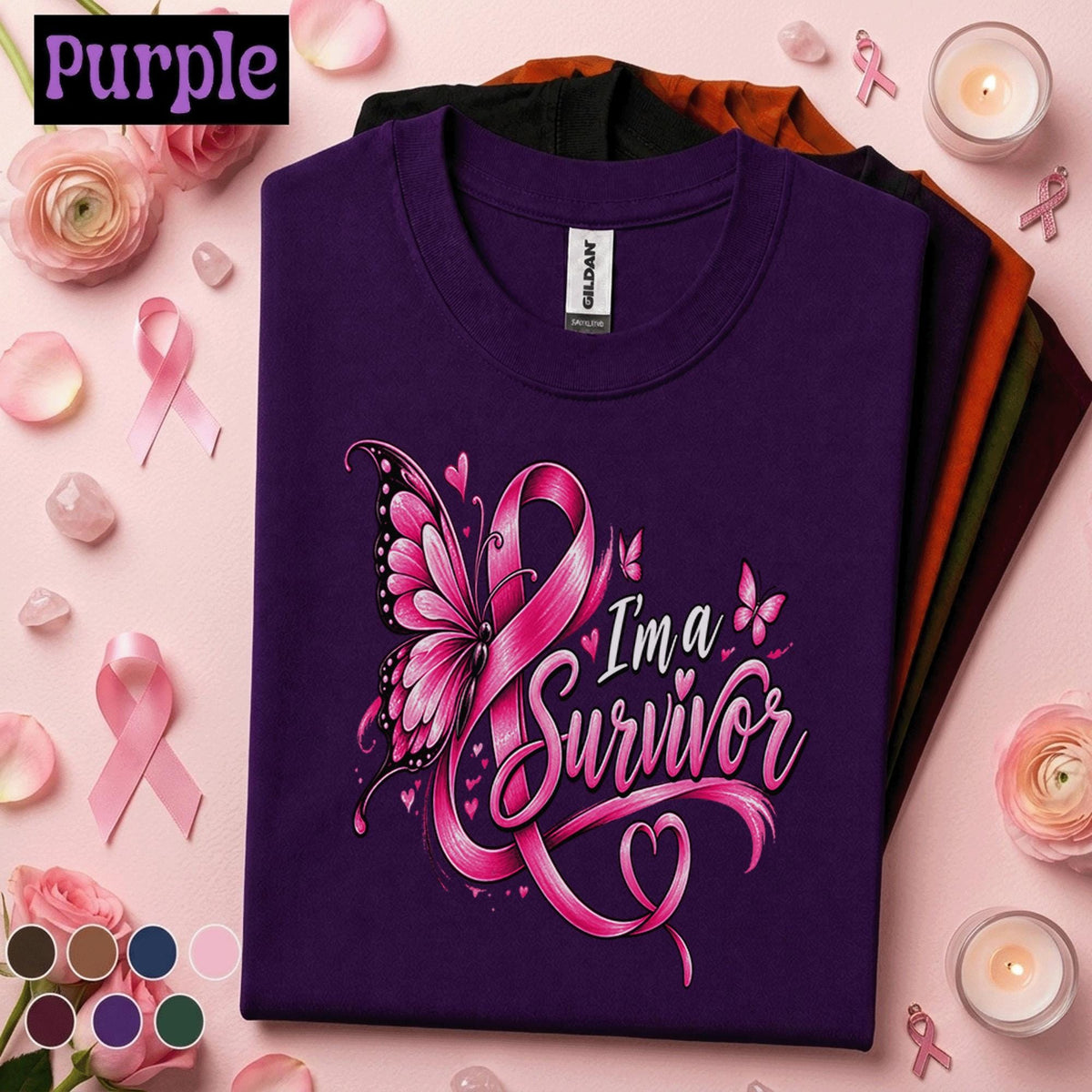 Breast Cancer Survivor Shirt, I'm a Survivor Pink Ribbon Tee, Butterfly Awareness Shirt, Inspirational Warrior Gift for Women Pink October