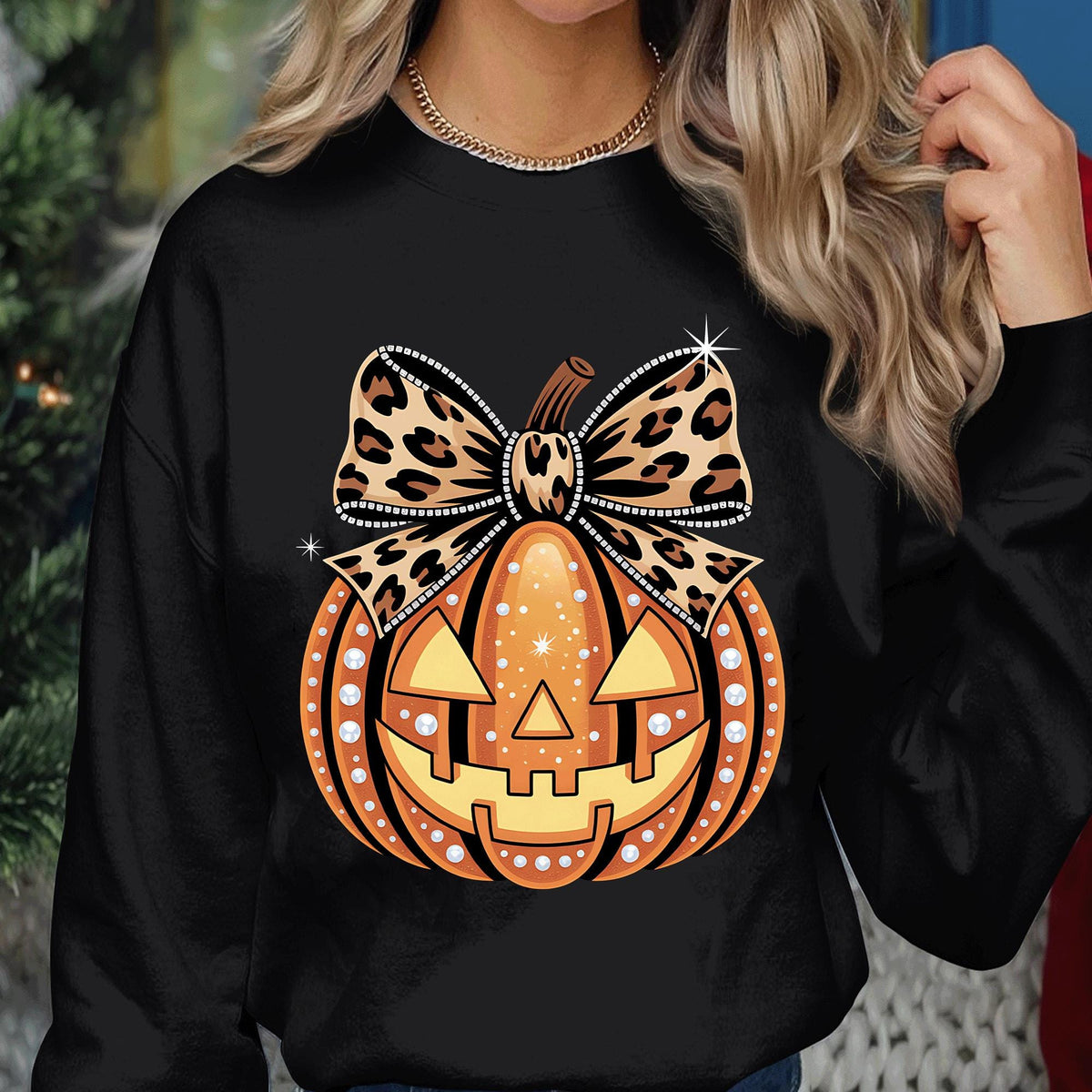 Cute Halloween Pumpkin Shirt With Leopard Bow, Pumpkin Face Sweatshirt,  Pumpkin Halloween Shirt, Spooky Pumpkin Tee, Jack O Lantern Shirt