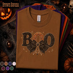 Boo Halloween Shirt, Gothic Bow Tee, Vintage Halloween Top, Coquette Spooky Shirt, Black Orange Boo Tee, Cute Witchy Gift