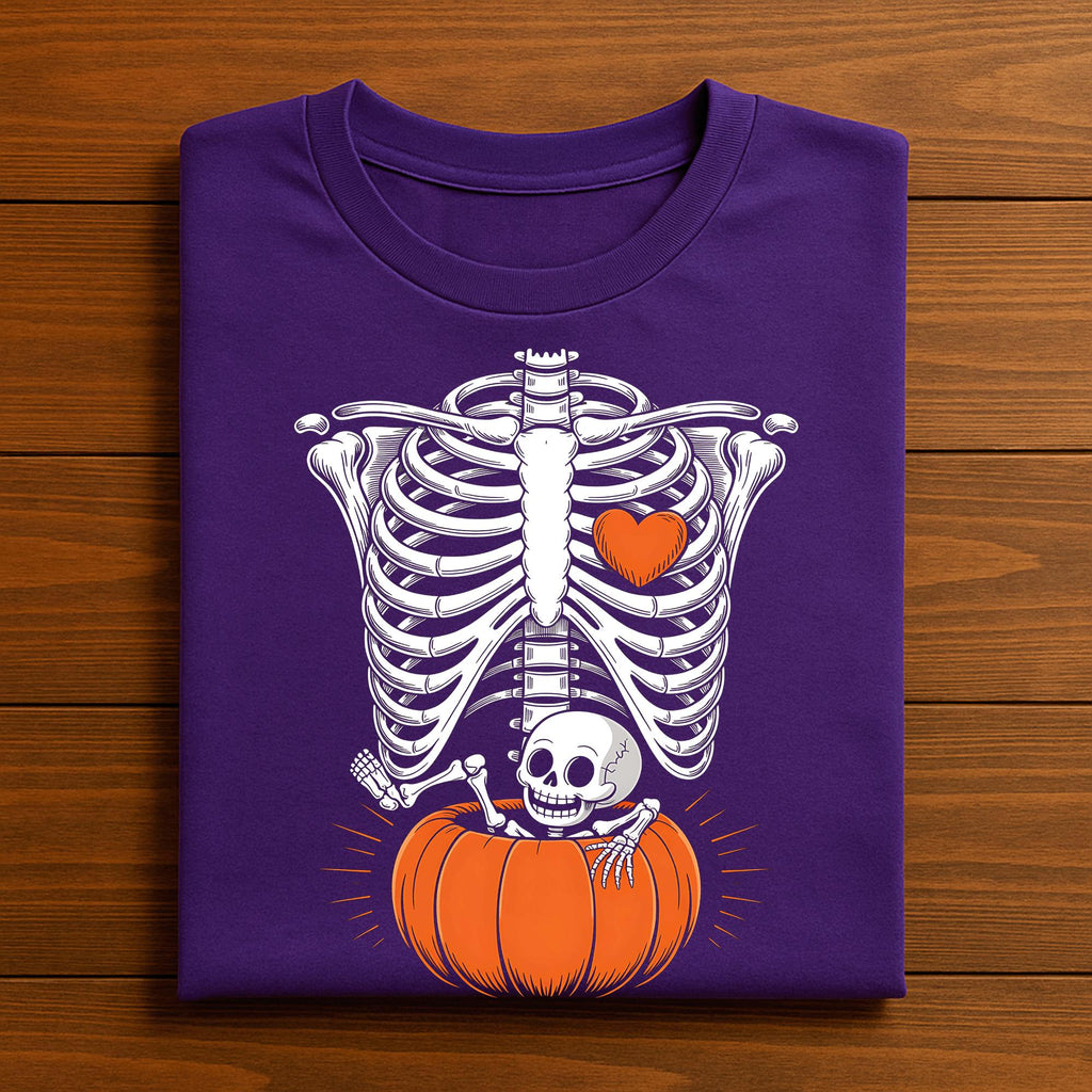 Women Skeleton Pregnancy Announcement Mom Halloween, Announcement Pregnant Halloween Shirt, Baby Skeleton Pumpkin Shirt