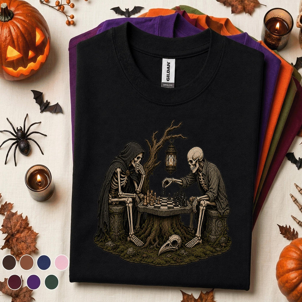 Skeleton Chess Halloween Shirt, Gothic Chess Player Tee
