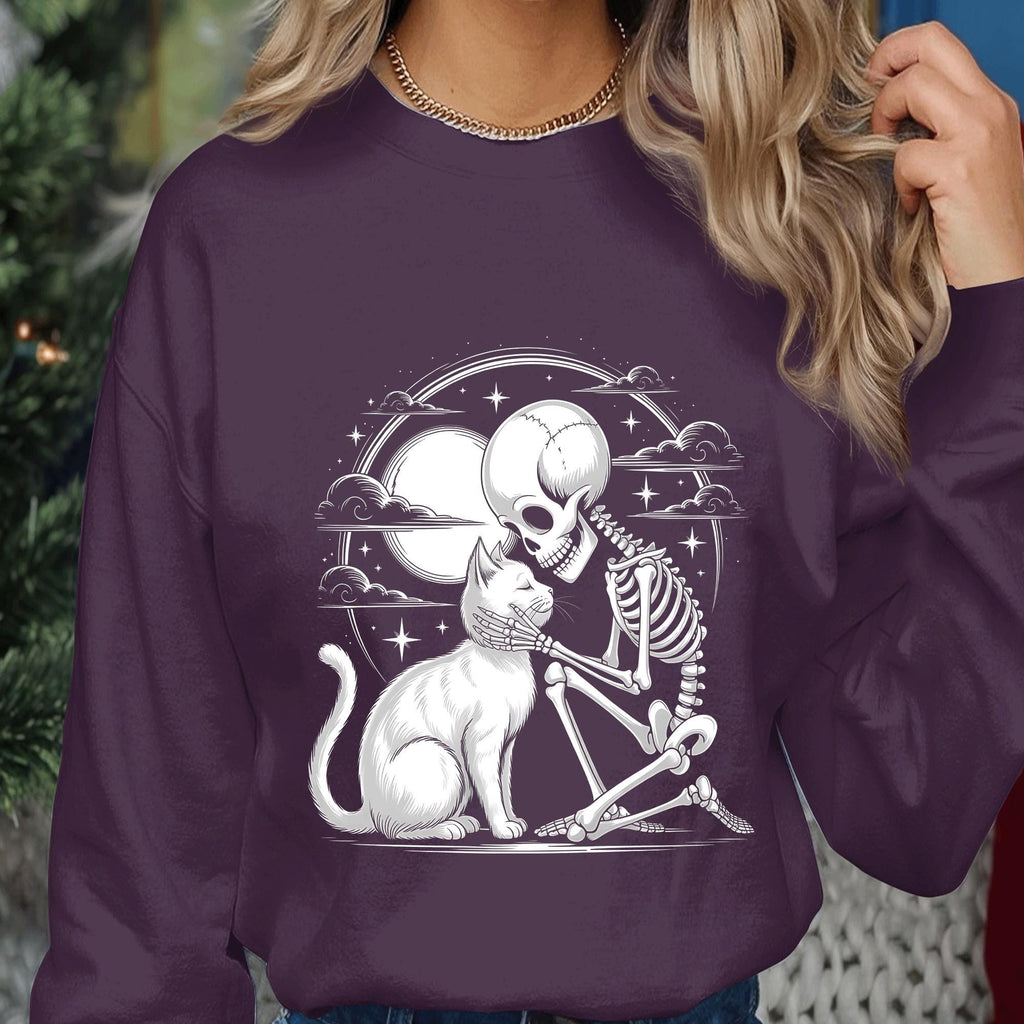 Cute Cat Skeleton halloween gothic Shirt, creepy horror style Tee, Cat skull, dark aesthetic apparel for halloween, Skeleton Cat Sweatshirt
