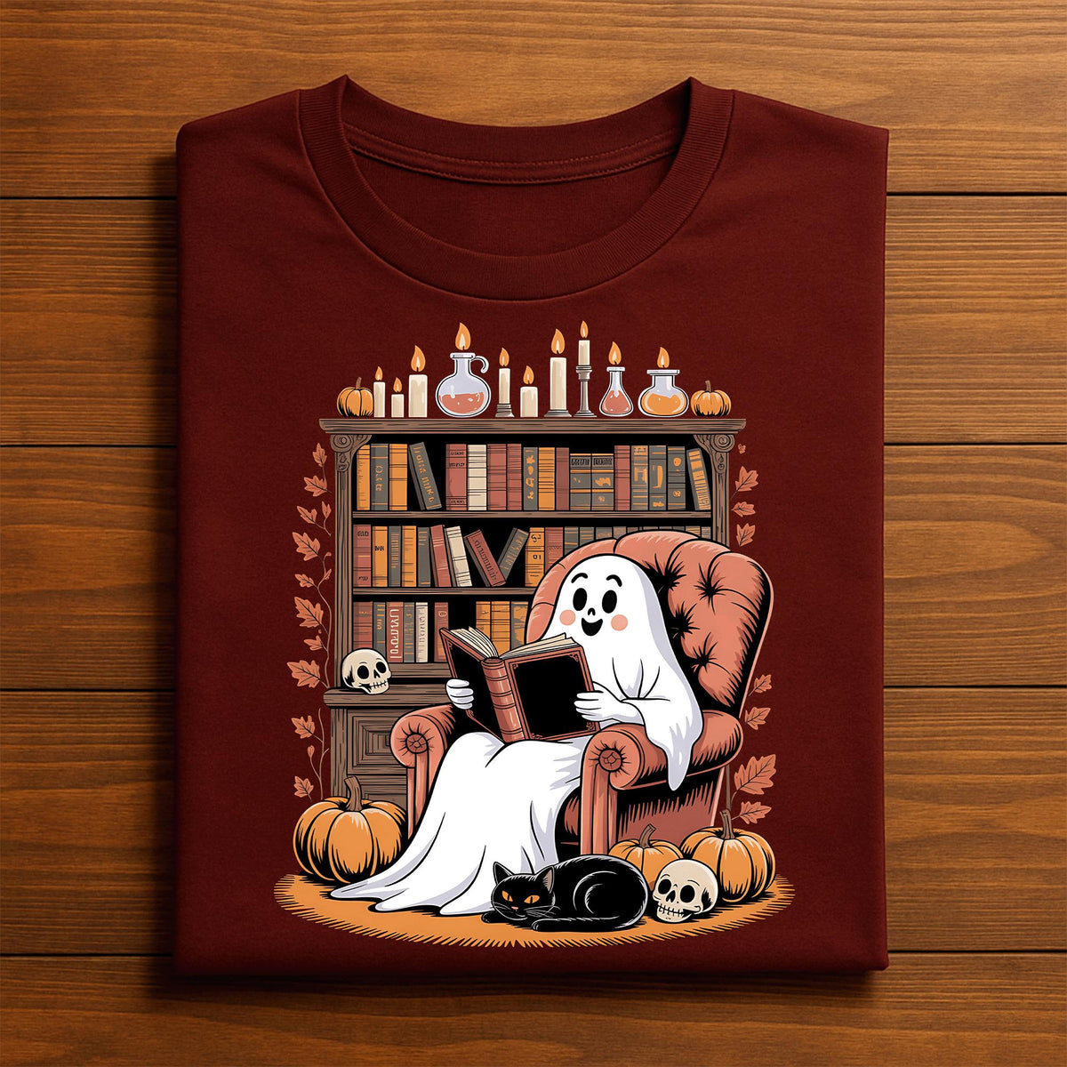 Library Ghost Reading Halloween Shirt, Cozy Spooky Book Lover Tee