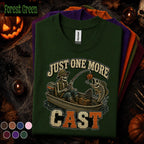 Just One More Cast Halloween Fishing Shirt, Skeleton Fisherman Tee, Spooky Angler Gift, Pumpkin Lure Fishing Tee, Funny Fall Fishing Shirt