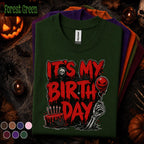 It's My Birthday Halloween Shirt, Horror Birthday Party Tee, Spooky Birthday October Shirt, Skeleton Cake Gothic Halloween Gift Idea October