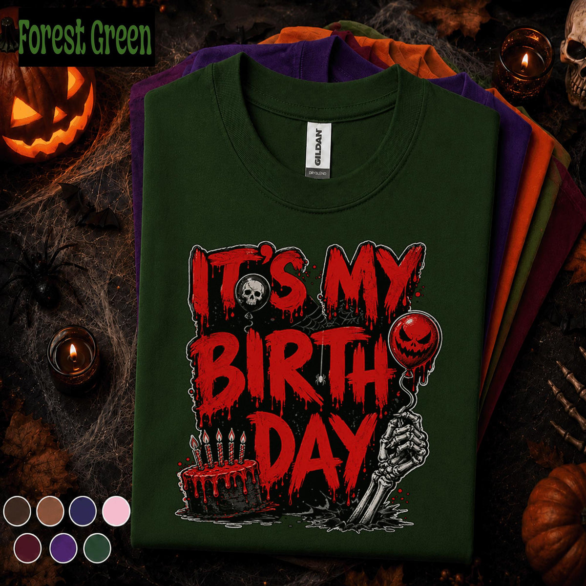 It's My Birthday Halloween Shirt, Horror Birthday Party Tee, Spooky Birthday October Shirt, Skeleton Cake Gothic Halloween Gift Idea October