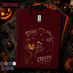 Stay Creepy Halloween Shirt, Skeleton Witch Pumpkin Tee, Gothic Horror T Shirt, Spooky Season, Dark Halloween Gift for Adults