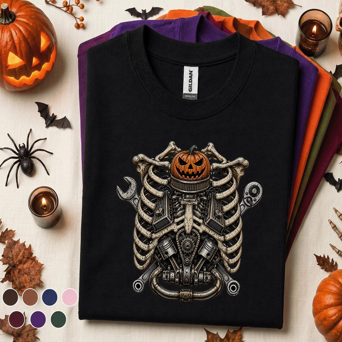 Mechanic Halloween Shirt, Skeleton Engine Rib Cage Tee