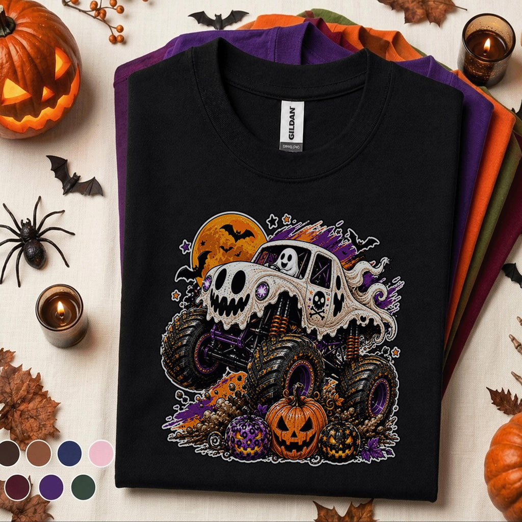 Ghost Monster Truck Halloween Shirt, Spooky Truck Pumpkin Tee