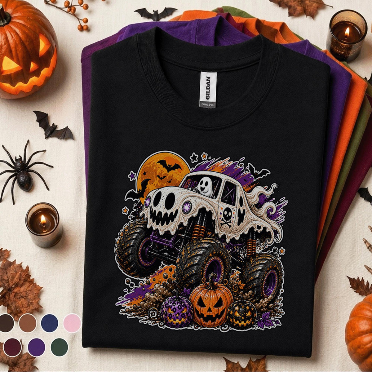 Ghost Monster Truck Halloween Shirt, Spooky Truck Pumpkin Tee