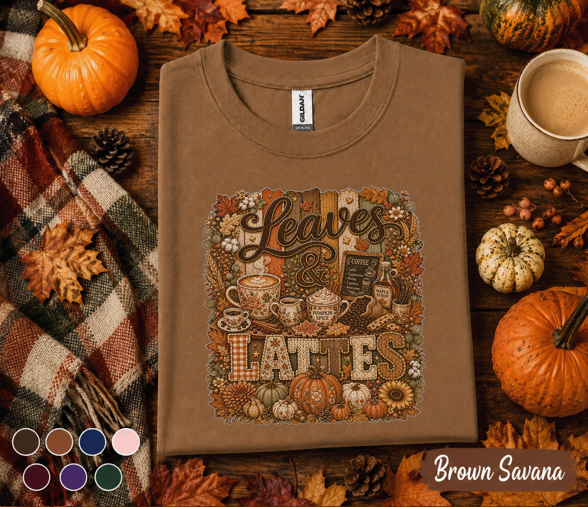 Leaves & Lattes Shirt Cozy Fall Coffee Lover Tee Autumn Pumpkin Spice Shirt Fall Aesthetic Thanksgiving Coffee Bar Gift for Women