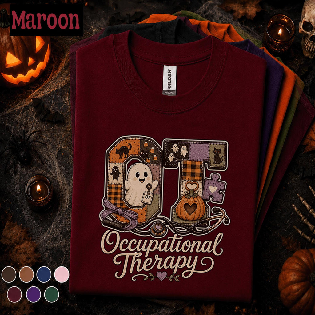 Occupational Therapy Halloween Shirt, Cute Ghost OT Tee, Spooky Pumpkin Therapist Shirt, Occupational Therapist Gift, Halloween OT Crew Tee