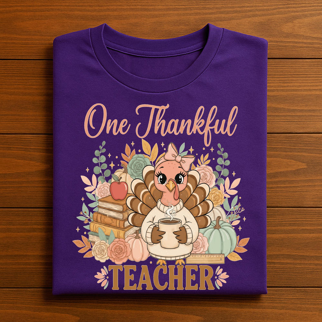 One Thankful Teacher Shirt, Turkey Thanksgiving Teacher Shirt, Thanksgiving Teacher Shirt Women, Gift Teacher Fall Thanksgiving Sweatshirt