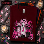 Breast Cancer Awareness Halloween Shirt, Pink Ribbon Black Cat Tee, Spooky October Cancer Support Shirt, Halloween Pink Out Survivor Gift