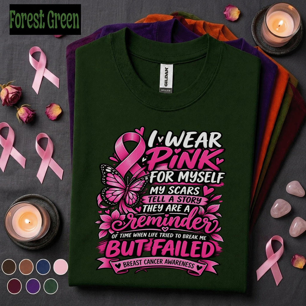 Breast Cancer Survivor Shirt, I Wear Pink for Myself Tee, Pink Ribbon Butterfly Shirt, Inspirational Cancer Awareness Gift for Women