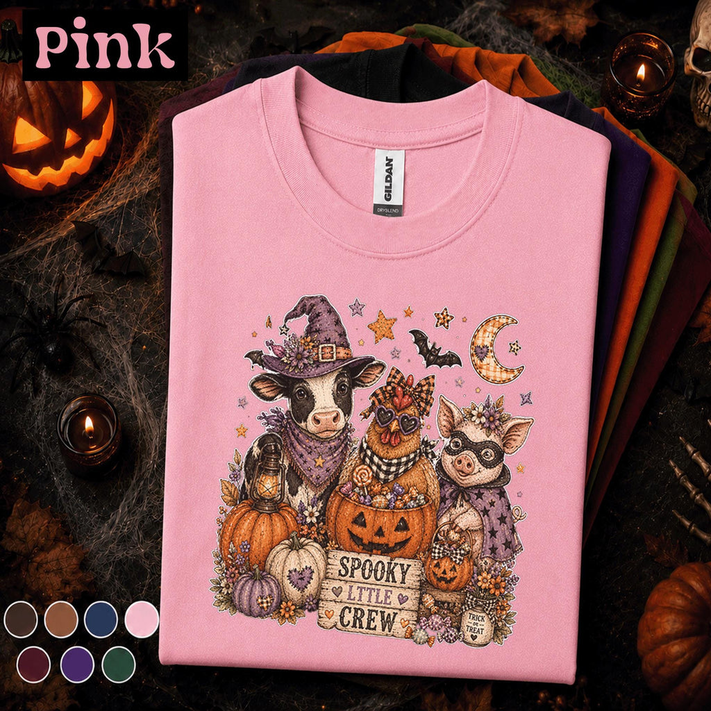 Spooky Little Crew Halloween Shirt, Cute Farm Animal Tee, Cow Chicken Pig Halloween T Shirt, Pumpkin Witchy Fall Farmhouse Gift Tee