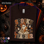 Spooky Teacher Halloween Shirt, Cute Ghost Teacher Tee, Retro Fall Classroom Shirt, Halloween Educator Gift, Pumpkin School Teacher Tee