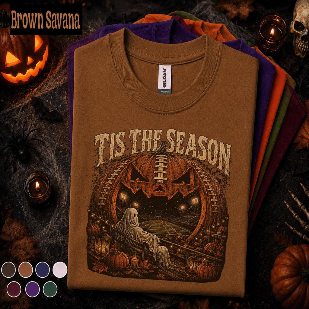 Tis the Season Football Halloween Shirt, Spooky Football Ghost Tee, Pumpkin Stadium T Shirt, Fall Game Day Top, Halloween Sports Gift