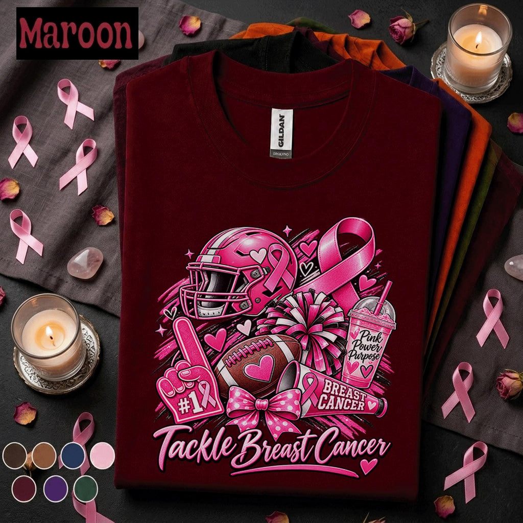 Breast Cancer Awareness Football Shirt, Tackle Breast Cancer Tee, Pink Ribbon Game Day Shirt, Football Mom Support Team Pink October Gift
