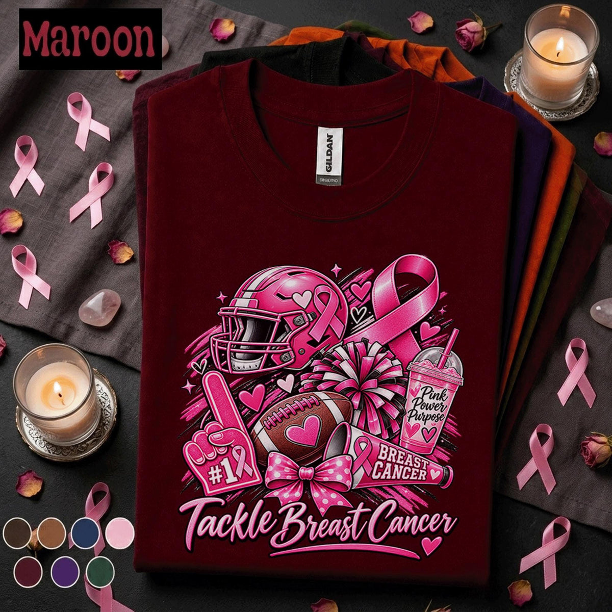 Breast Cancer Awareness Football Shirt, Tackle Breast Cancer Tee, Pink Ribbon Game Day Shirt, Football Mom Support Team Pink October Gift
