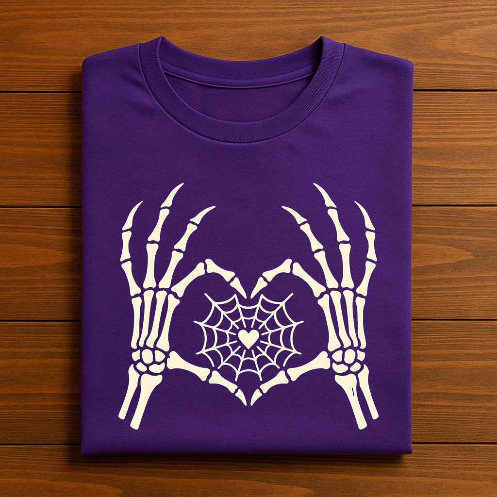 Couple Skeleton Hands Spiderweb Heart Shirt, Gothic Halloween Tee, Skeleton Love T-Shirt, Spooky Gothic Couple Shirt, Gift Valentine Shirt