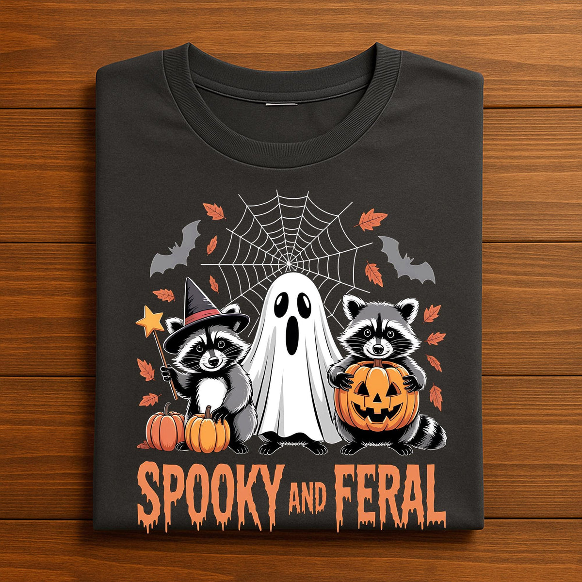 Spooky and Feral Shirt, Funny Halloween Raccoon Ghost Tee, Cute Fall Animal Shirt, Pumpkin and Witch Forest Shirt, Ghost Raccoon Sweatshirt