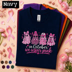 Breast Cancer Awareness Shirt, In October We Wear Pink Ghost Tee, Pink Ribbon Halloween Shirt, Cute Spooky Season Support Gift for Women