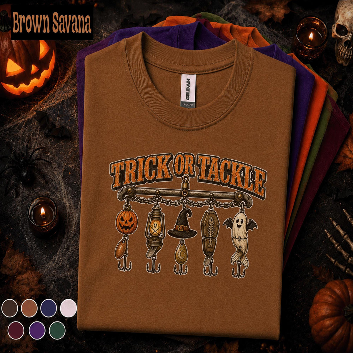 Trick or Tackle Halloween Fishing Shirt, Funny Fisherman Tee, Spooky Fishing Lure Shirt, Pumpkin Ghost Angler Gift, Fall Fishing Tee