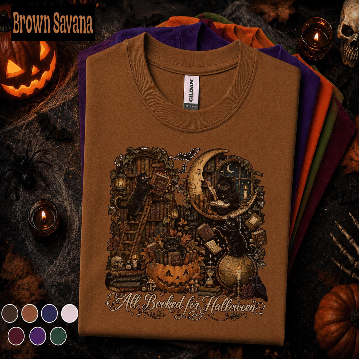 All Booked for Halloween Shirt, Black Cat Book Lover Tee, Gothic Library Halloween Shirt, Witchy Reader Gift, Spooky Bookish Fall Tee