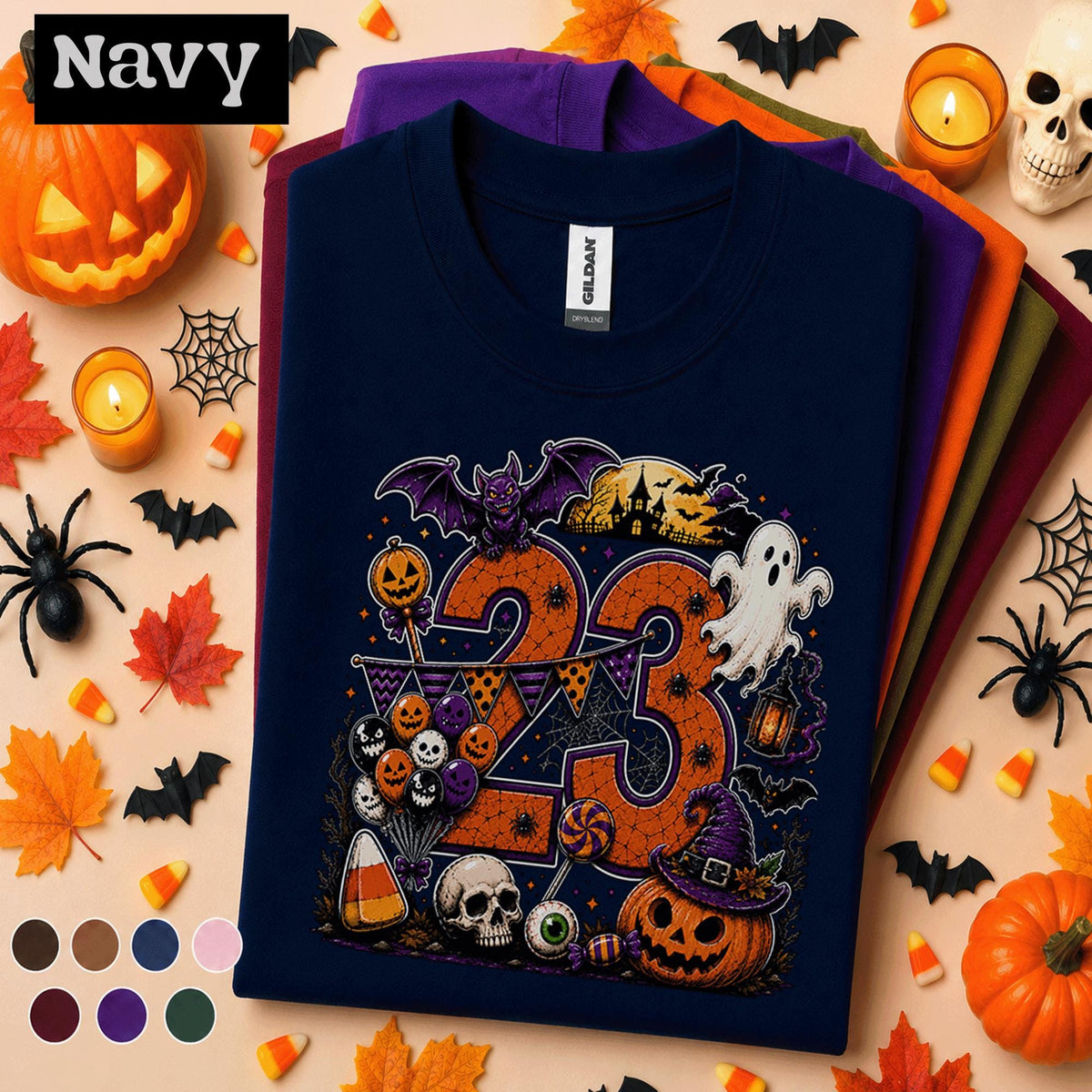 23rd Birthday Halloween Shirt, Spooky Number 23 Tee, October Birthday Party Shirt, Ghost Pumpkin Witch Halloween Gift for Women Men