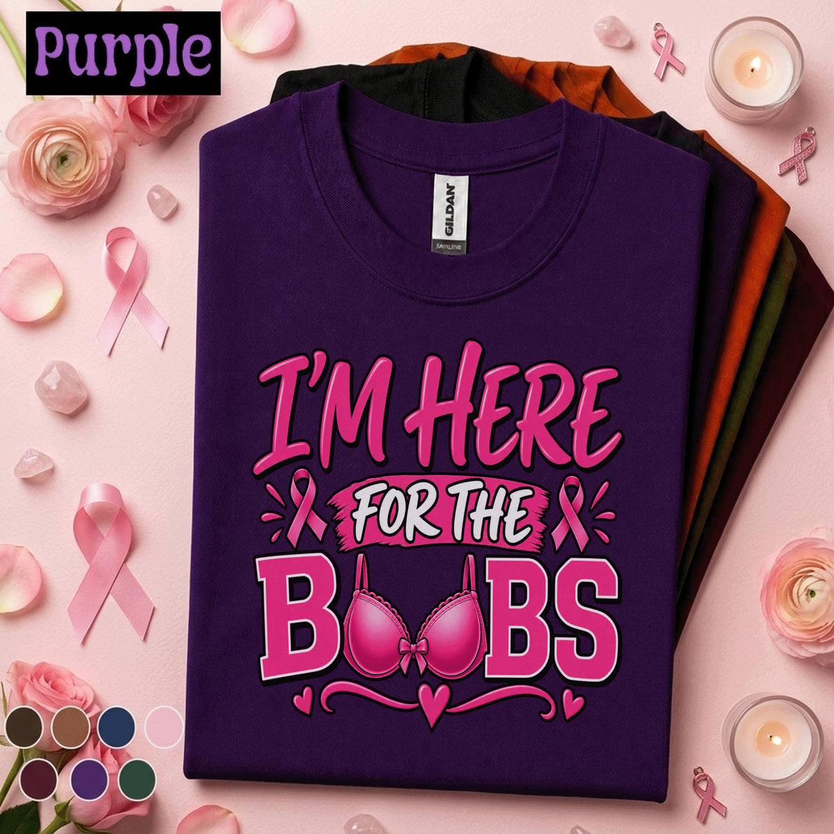 Breast Cancer Awareness Shirt, I'm Here for the Boobs Tee, Funny Pink Ribbon Shirt, Breast Cancer Support Gift, Pink October Women Tee
