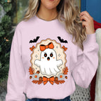 Girly Ghost Bow Shirt, Cute Halloween Spirit Tee, Floral Spooky Aesthetic Top, Haunted Season Tee, Women Ghost Halloween Sweatshirt