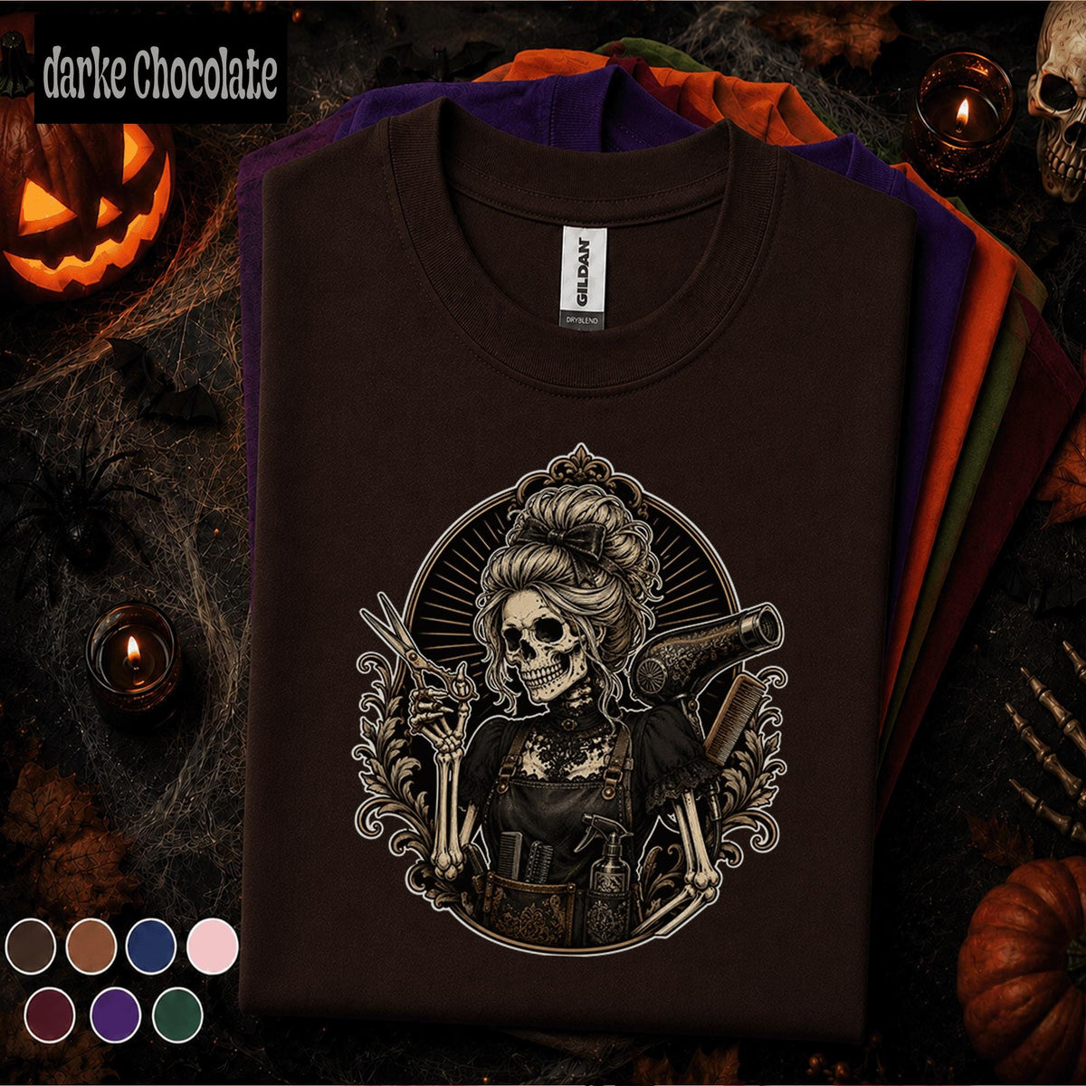 Skeleton Hairdresser Halloween Shirt, Gothic Hairstylist Tee, Spooky Salon Gift, Hair Stylist Halloween T-Shirt, Barber Cosmetology Tee