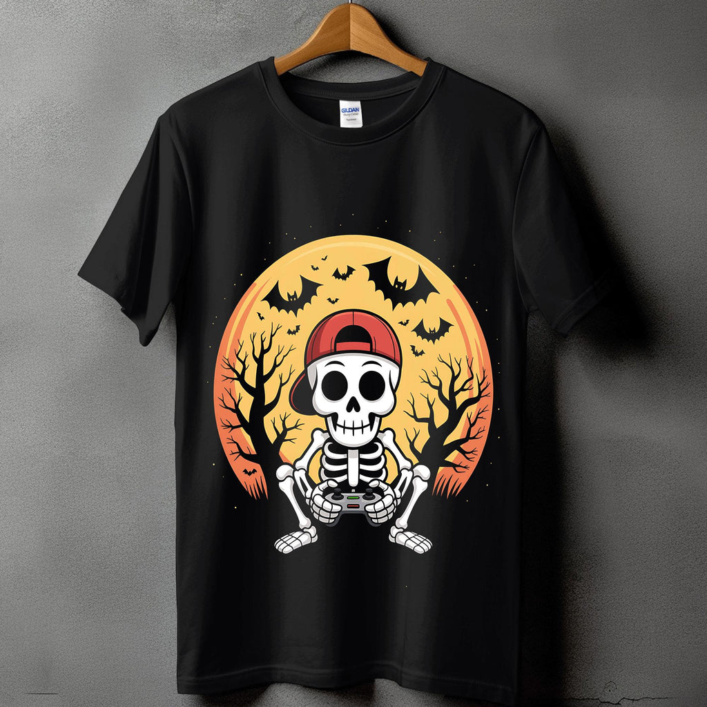 Skeleton Gamer Moon Shirt, Boy Halloween Spooky Skull Video Game Tee, Haunted Gaming Costume, Men Halloween Shirt Boy, Halloween Sweatshirt