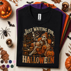 Just Waiting for Halloween Shirt, Skeleton Pumpkin Spice Tee