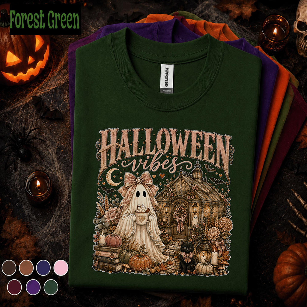 Halloween Vibes Ghost Shirt, Cozy Spooky Season Tee, Cute Cottagecore Ghost T Shirt, Vintage Fall Pumpkin Shirt, Autumn Ghost Lover Gift