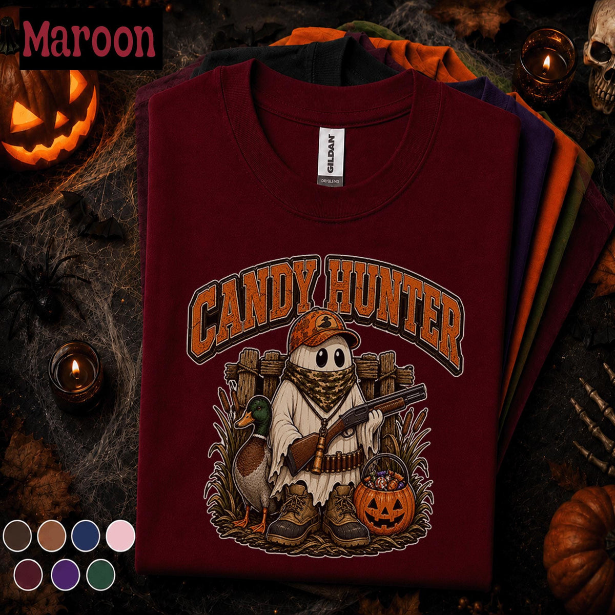 Candy Hunter Halloween Shirt, Duck Hunting Ghost Tee, Funny Trick or Treat Hunter Gift, Spooky Waterfowl Hunting Pumpkin T-Shirt