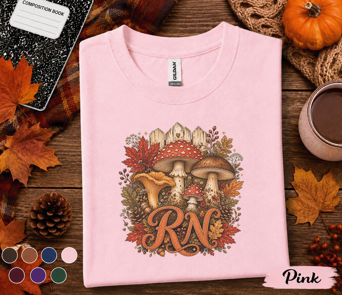 Fall RN Nurse Shirt, Autumn Mushroom RN Tee, Woodland Nurse Shirt, Cozy Registered Nurse Gift, Medical Fall Sweatshirt, Healthcare Worker