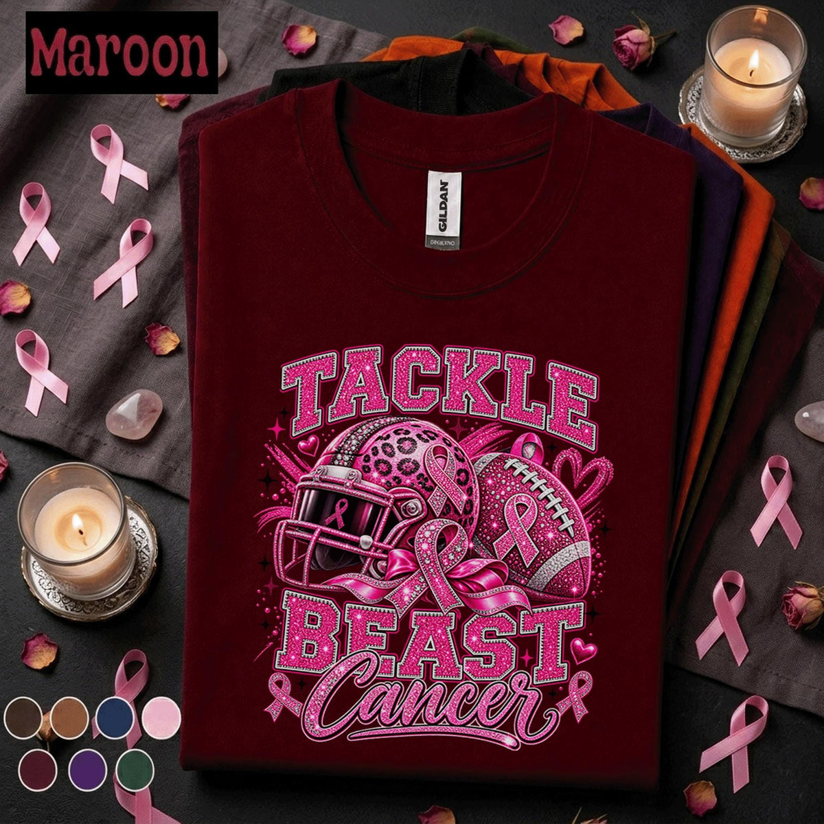 Breast Cancer Awareness Football Shirt, Tackle Breast Cancer Tee, Pink Ribbon Football Shirt, Pink Out Game Day Support Gift for Women