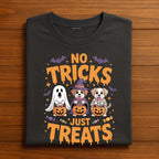 No Tricks Just Treats Shirt, Cute Halloween Dogs in Ghost Witch Skeleton Costumes Holding Pumpkin, Funny Dog Halloween Shirt, Dog Sweatshirt