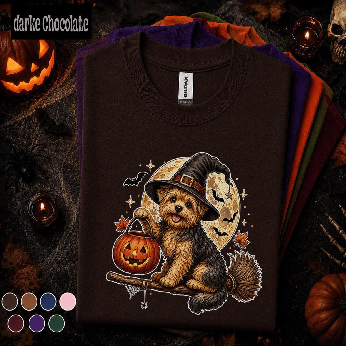 Yorkie Halloween Shirt, Witch Dog Pumpkin Tee, Cute Yorkshire Terrier Halloween Gift, Spooky Dog Mom Shirt, Puppy Tee