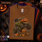 Pumpkin Monster Truck Halloween Shirt, Jack O Lantern Truck Tee, Spooky Racing T Shirt, Kids Skeleton Driver Halloween Gift for Truck Lovers