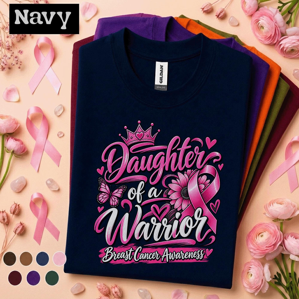 Breast Cancer Awareness Shirt, Daughter of a Warrior Tee, Pink Ribbon Support Shirt, Cancer Fighter Family Gift, Pink October Women Tee