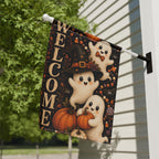 Cute Ghost Halloween Garden Flag, Welcome Witch Pumpkin Yard Decor, Spooky Ghost Outdoor Flag, Whimsical Halloween Porch Decoration
