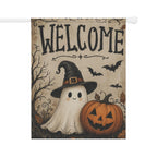 Ghost Witch Halloween Garden Flag, Welcome Pumpkin Yard Decor, Cute Spooky Witch Hat Ghost, Vintage Halloween Outdoor Porch Decoration