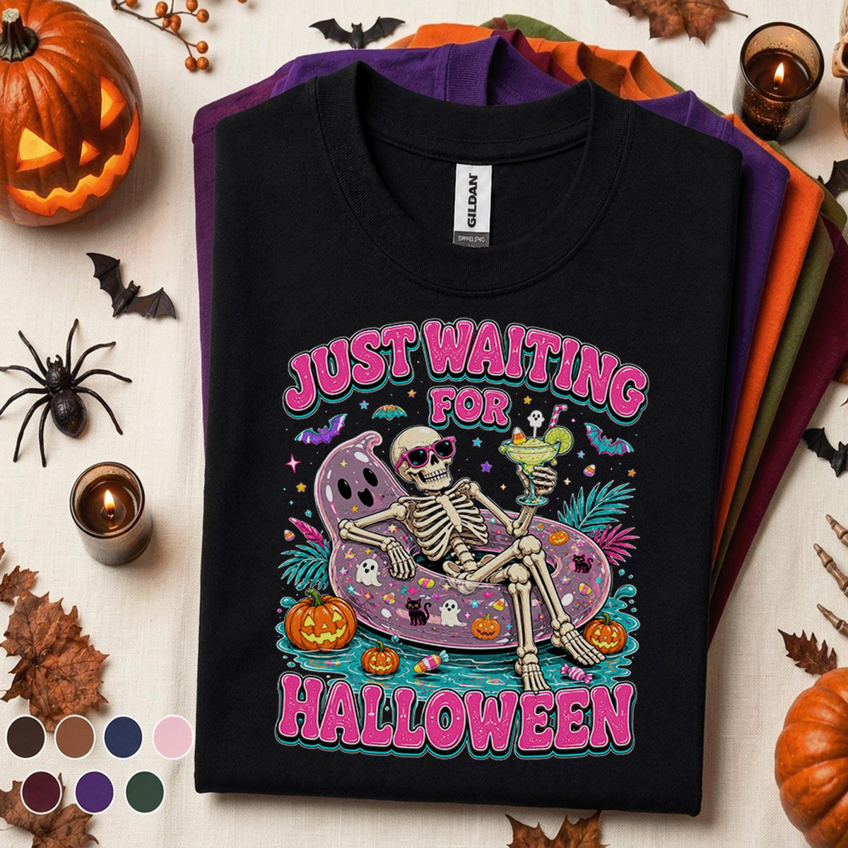 Just Waiting for Halloween Shirt, Funny Skeleton Pool Float Tee